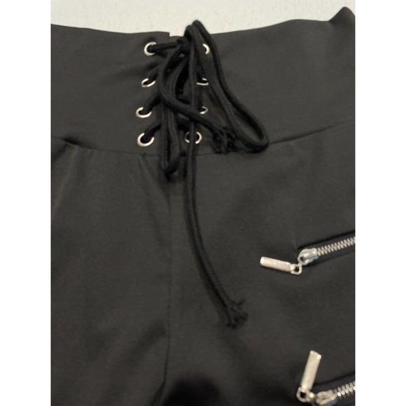 ChicMe Eyelet Lace-up Skinny Pants Medium Black Stretch Zip-Pockets High Waist - Picture 6 of 8